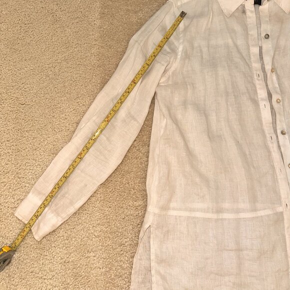 Classic Tahari 100 % Linen Tunic Style Shirt White Size S - Picture 3 of 6